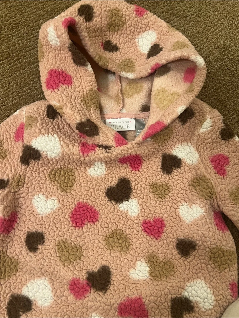 The Children's Place Pink Sherpa Hoodie with Multi-Color Hearts